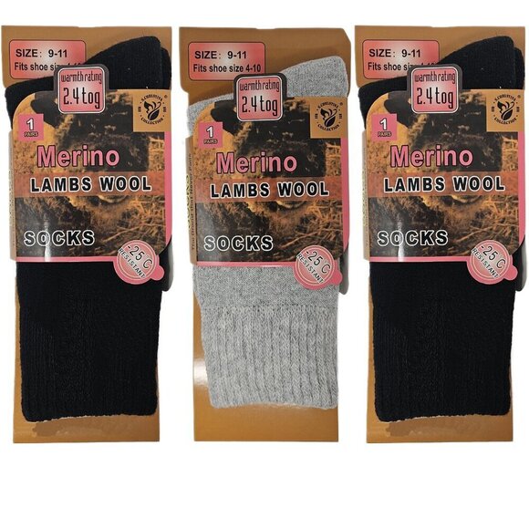 Women Wool Socks, Merino Lamb  Thick Warm Winter Socks, 3-PACK, NEW - Picture 1 of 3
